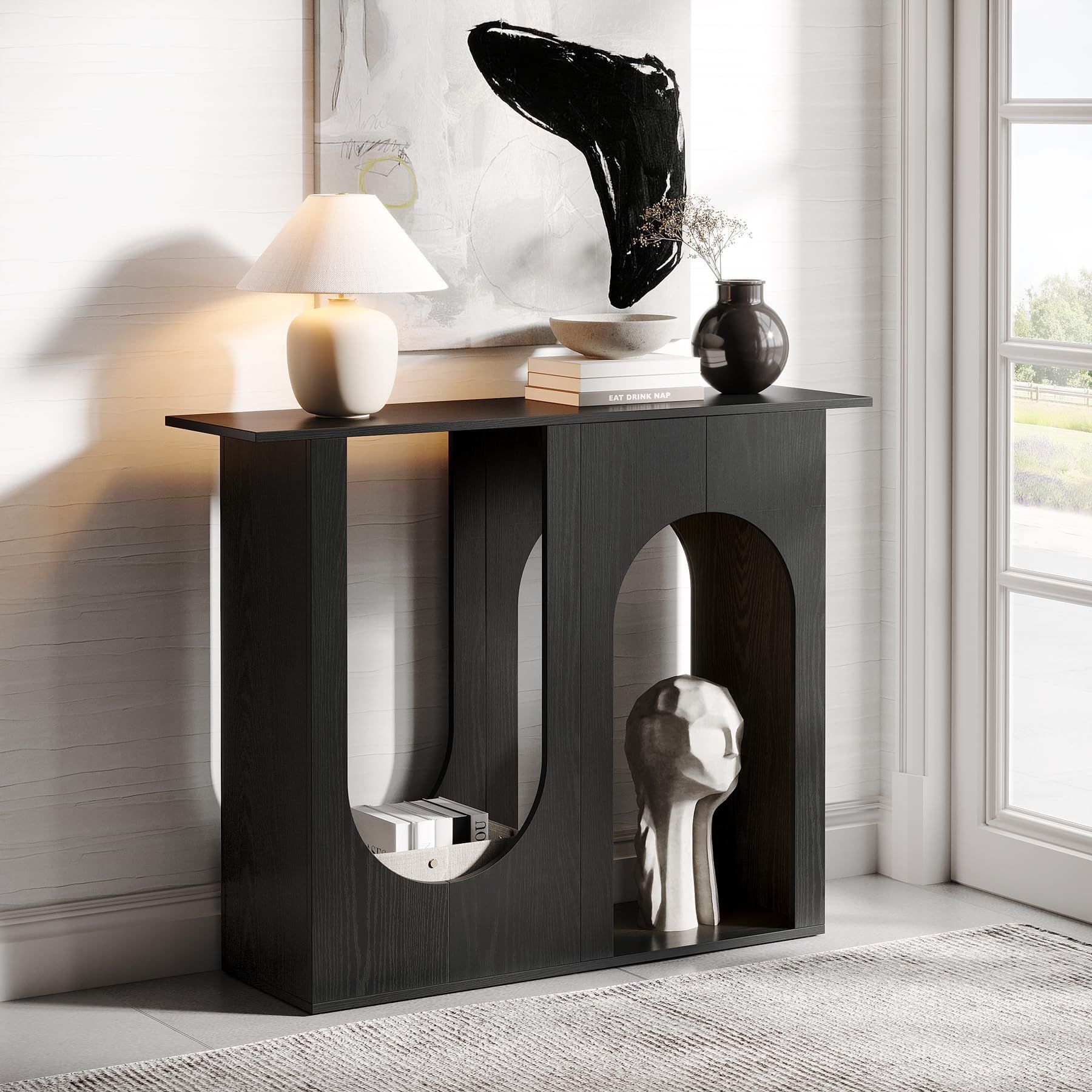 Tribesigns 39.4'' Black Console Table, Narrow Sofa Table Behind The Couch with Arched Design, Modern Foyer Console for Entrance, Hallway, Living Room,