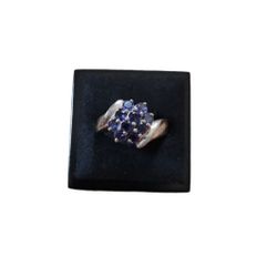 Size 7 925 Sterling Silver Blue Sapphire Cluster Ring