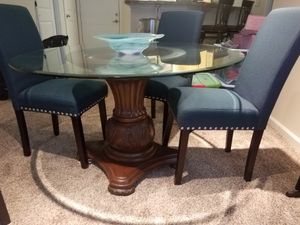 Dining Table With Glass Top And Quality Carved Wooden Bottom 4 BRAND NEW Chairs For Dining Table With Glass Top And Quality Carved Wooden Bottom 4 BRAND NEW Chairs For