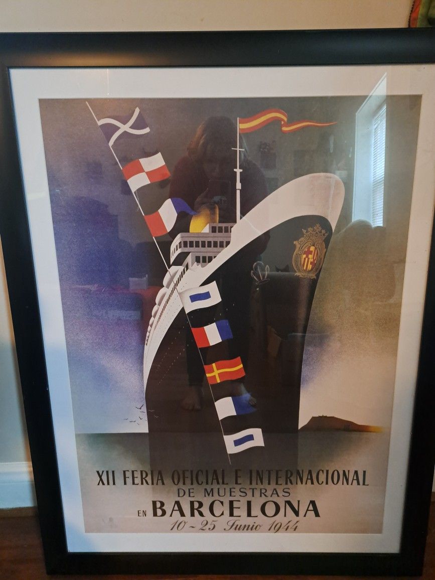 Framed Print 1944 Barcelona Boat/Ship 34.5",44.5"