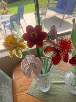 Handblown Glass Flower Bouquet with Vase