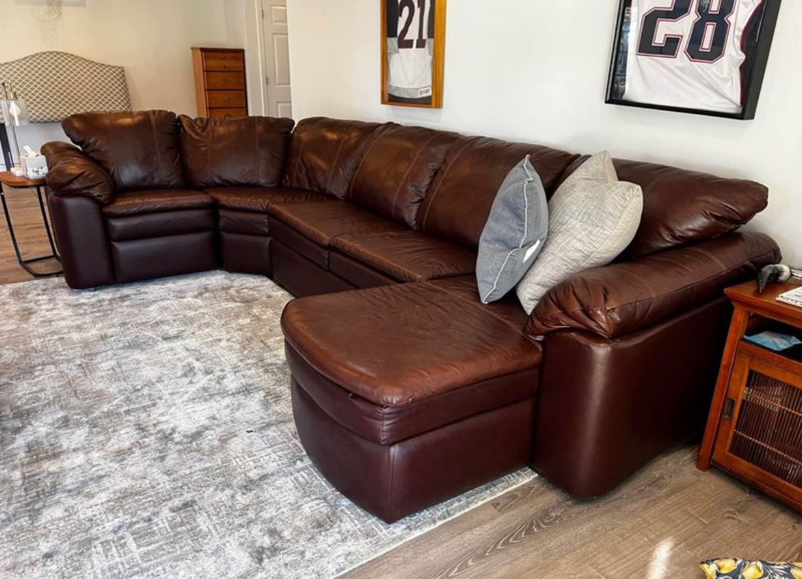 Brown Leather Power Sectional - Like New!