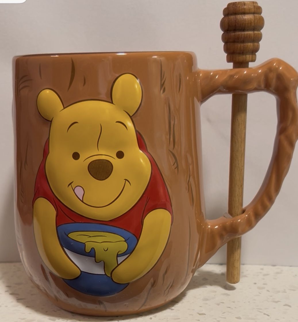 Disney Winnie The Pooh Ceramic Coffee Mug With Honey Stick Stirrer