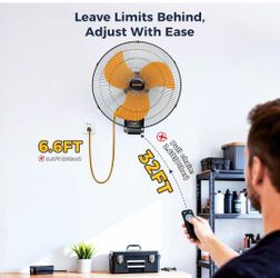 Fan wall 20 Inch Wall Mount Fan Oscillating, Wireless Remote & Button Control 32ft Wireless Control, 6.6ft Power Cord, Supports 3-Speed, 8H Timer, Sle