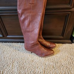 Women Brown Leather Tall Boots Shoes 8.5