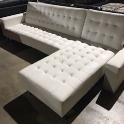 New White Leather Futon Sectional Sofa Bed