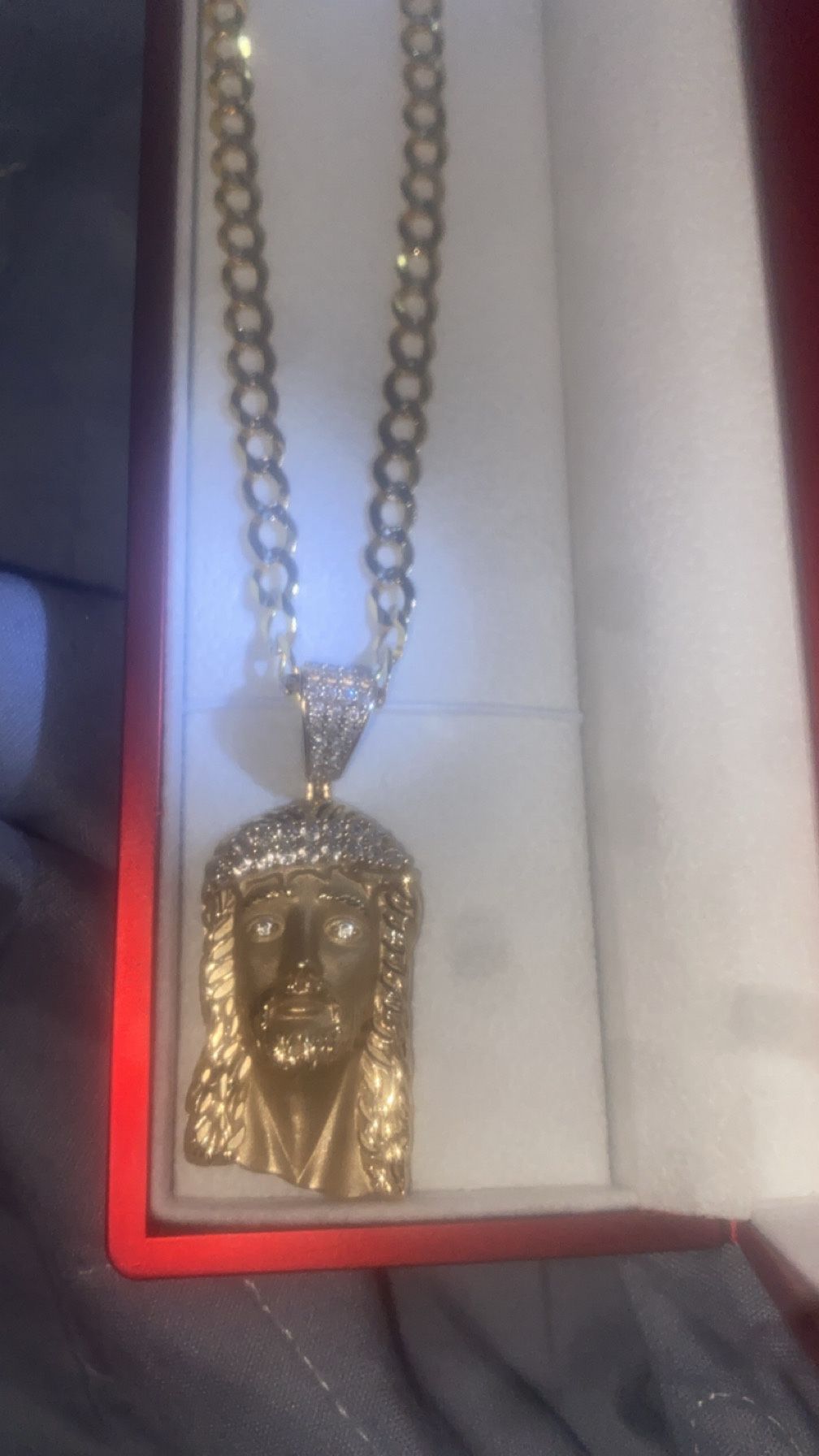 14k Solid Cuban Curb Two Tone Chain 4.8 MM-20inch With Jesus Piece Pendant 