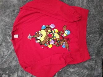 Vintage 90s Red Christmas Graphic Taz Crewneck Sweatshirt