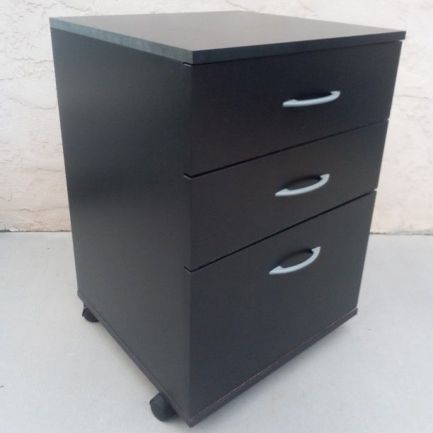 Wheeled Rolling Storage Cabinet / Side or End Table (18.5"x 18.5"x 26.5" H) with 3 Drawers, Bottom Drawer Has Built-In Rail for Hanging File Folders