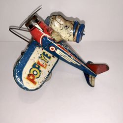 Antique 1940’s Popeye The Sailor Man Pilot Tin Wind-Up Marx Airplane Toy ~AS IS!