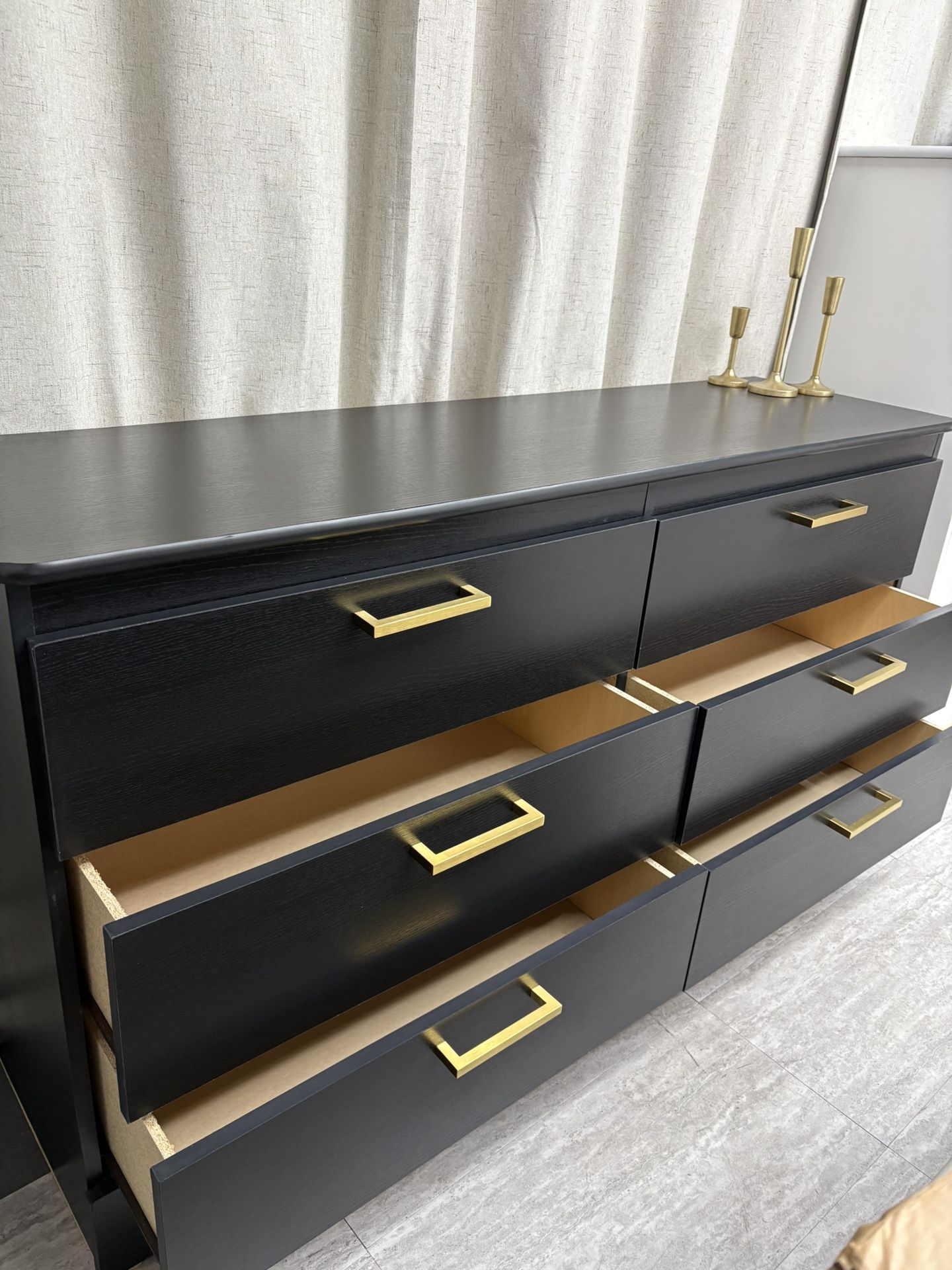 NEW BLACK DRESSER WITH GOLD HANDLES NEW BLACK DRESSER WITH GOLD HANDLES