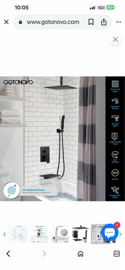 gotonovo Shower 16"System with Tub Spout Ceiling Mount Shower Faucet Set Rain Shower Head and Handheld Wall black, and  black bronze And Nickel C27