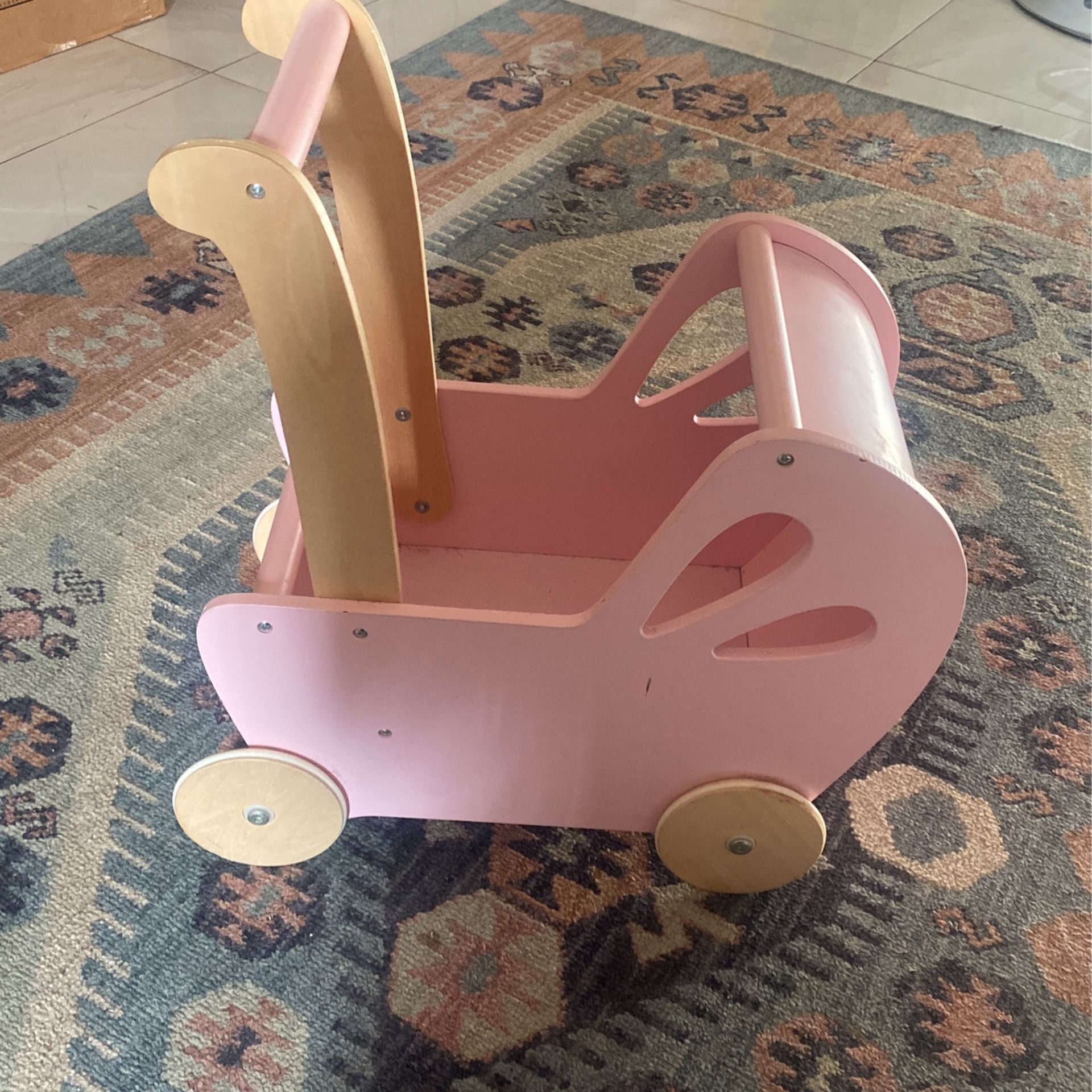 Girls Wooden Stroller Pink 