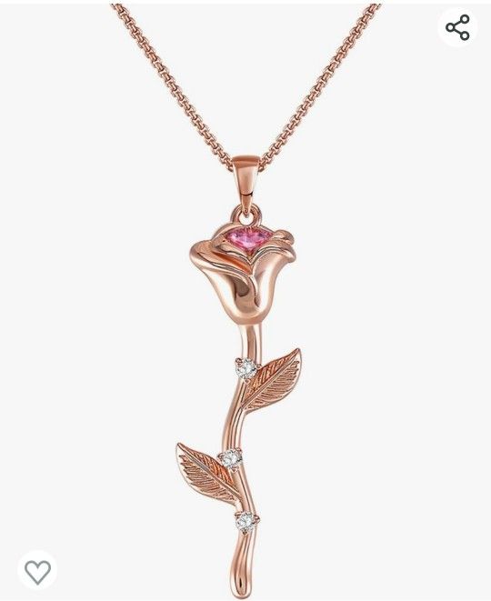 14k Rose Gold Plated Sterling Silver Rose Necklace