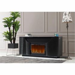 Modern TV Stand with Electric Fireplace – Dual LED (Black)