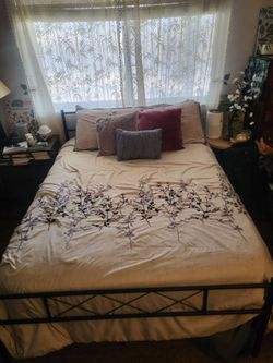 Full Size Matress, Comforter Set, and Bedframe