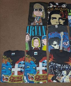 "THESE ARE NOT VINTAGE". Modern Band, All Over Print (AOP) shirts size Large Men Only.