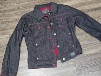 Guess Dark Wash Denim Jacket with Red Stitching