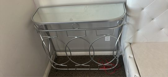 Silver Metal Console Table with Glass Top