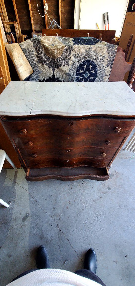 Antique 5 Drawer Dresser With Marble Topper