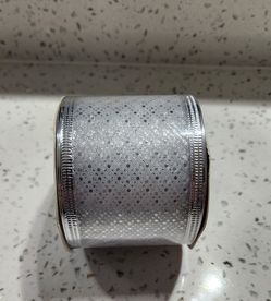 Christmas Wired Dot Patterns Decorations, Swirl Sheer Glitter Ribbon 2.5" Width x 6 Yard Roll Silver