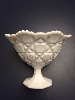 Westmoreland milk glass, "Quilt" footed compote bowl