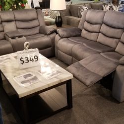 Brand New Gray Linen Manual Reclining Sofa + Loveseat 2PCs Set