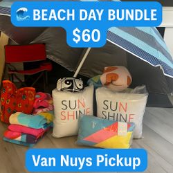 ⛱☀️ Beach Day Bundle – Umbrellas, Towels, Pillows & Pop-Up Table 🌊🏖