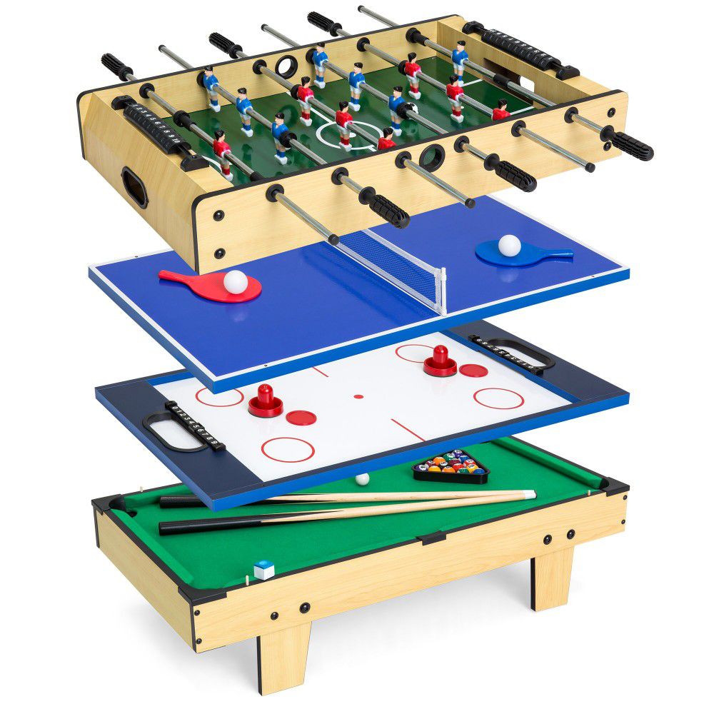 4-IN-1 MULTI ARCADE COMPETITION GAME TABLE SET W/POOL BILLIARDS, AIR HOCKEY, FOOSBALL, TABLE TENNIS Price $70