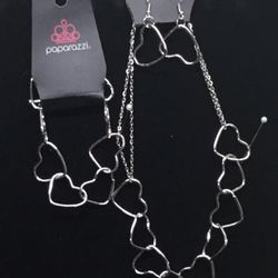 Silver Heart, Neckless, Earrings & Bracelet Jewery Set 
