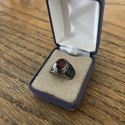Men’s Jostens LTM 2003 Silver Class Ring Size 9 Red Garnet Stone Excellent Condition