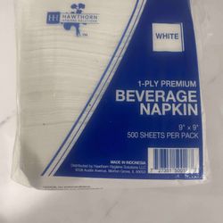 Set of 4 500-Pack Beverage Napkins, White, 1-Ply 9" x 9"