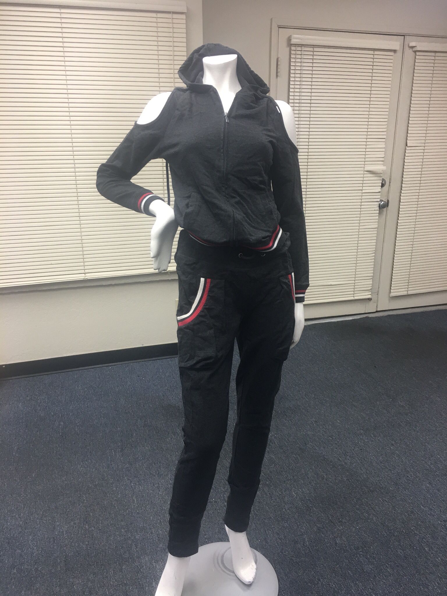 K. Jordan Velour Tracksuit Gray Polyester/Spandex with Red And White Accents Size Small