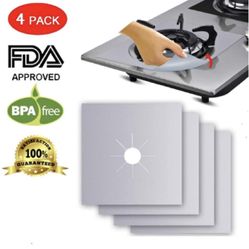 4 Pcs Gas Range Stove Top Burner Protector Reusable Liner Clean Non-stick Cover Silver