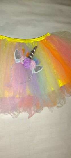 New women costume, rainbow tutu+ unicorn ears head band