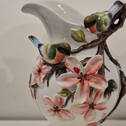 Corner Ruby Botanical Collection Large Vase Water Pitcher 3D Flowers Birds NWT