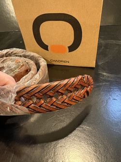 NEW Brown Leather Men’s Braided Belt Size 36  In Box