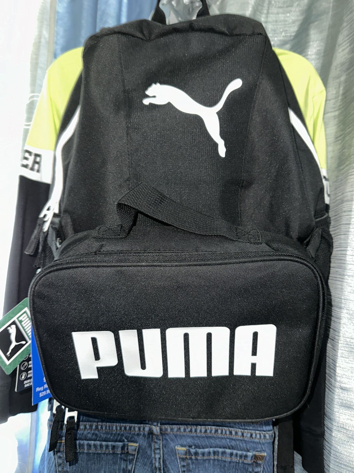 PUMA Backpack w/ Detachable Front Logo Pouch ~ Black w/ White Logo Design