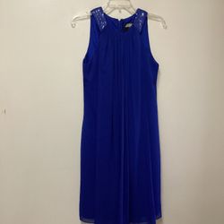 Women’s LORD & TAYLOR 100% polyester blue lined sleeveless dress with sequins on top… Size-4