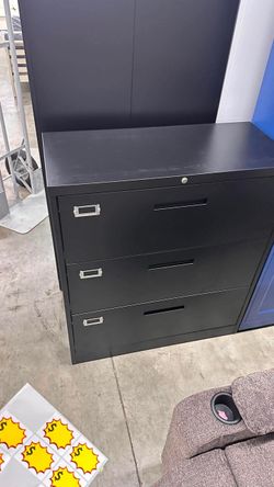 3-Drawer Black Steel Lateral File Cabinet with Lock