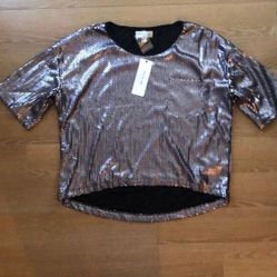 Olive & Oak Liquid Silver Sequin Top