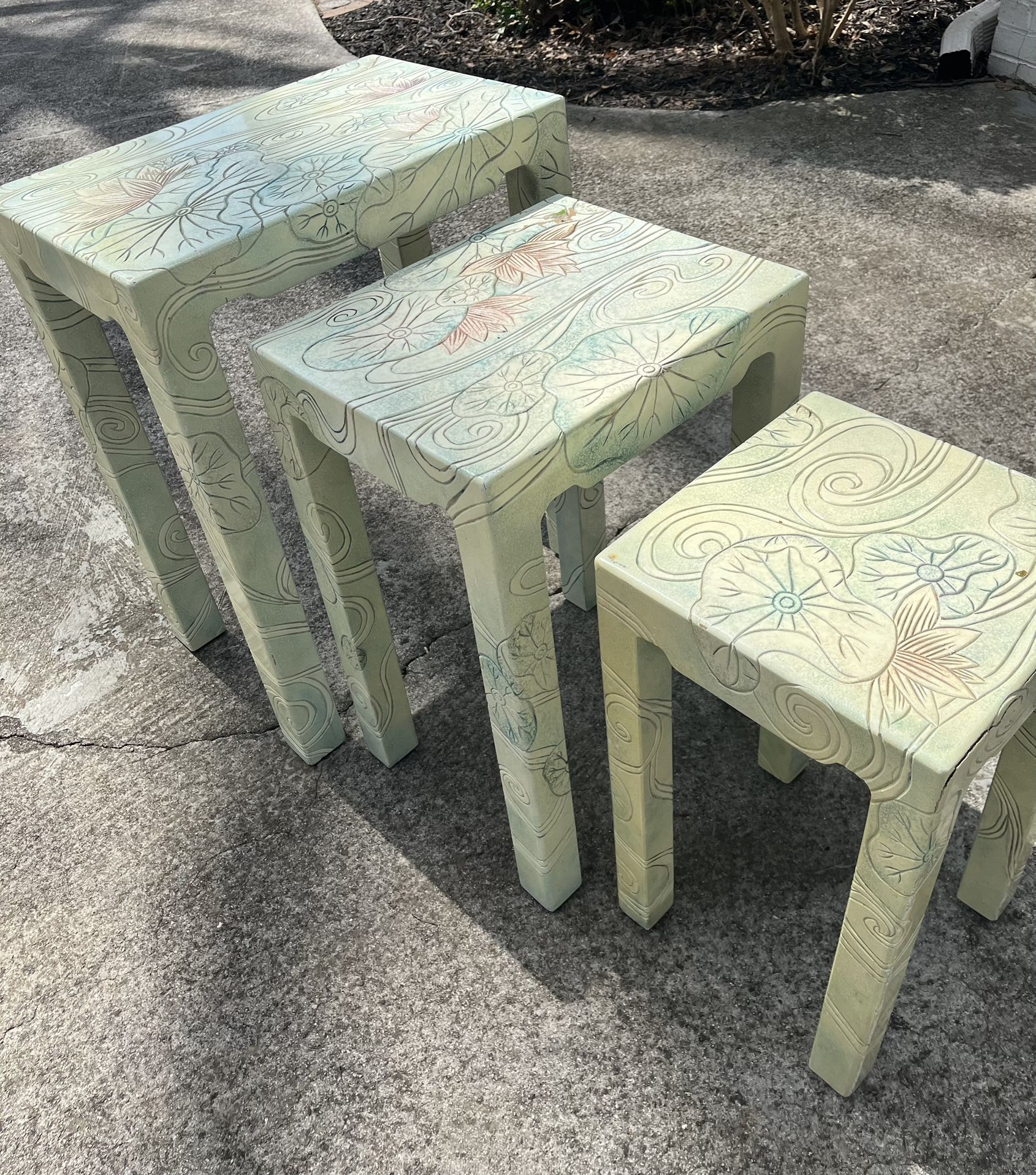 ***PROJECT!! THREE UNIQUE NESTING TABLES/ PLANT STANDS(see Description)