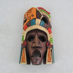 Inca Mayan Aztec Hand Carved Wooden Vintage Wall Decor Mask 10" Height
