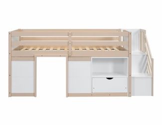 Bellemave Cama alta baja de tamaño individual para niños, camas altas de madera, moderna cama tipo loft tamaño individual, cama alta con escritorio y 