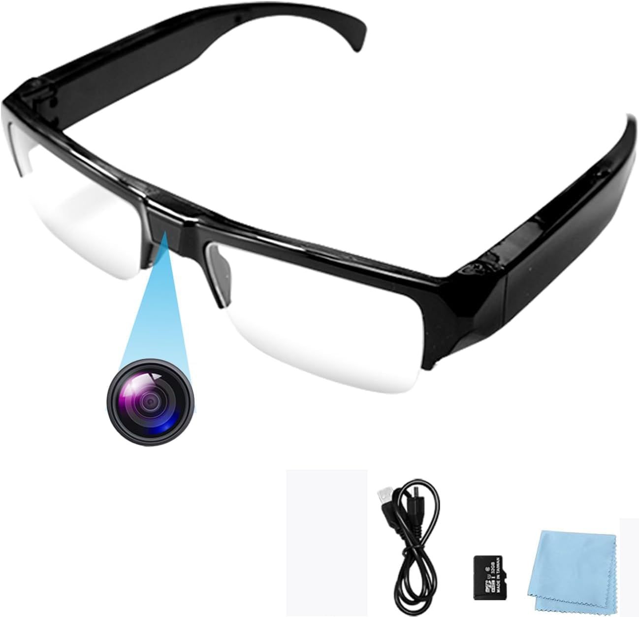 Camera Glasses Video Glasses HD 1080P Eyewear Spy Camera Video Recording Camera Photo Video Recorder for Meeting, Travel, Sports(Included 32G TF Card)