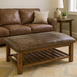 Pottery Barn Caden Leather Rectangular Ottoman