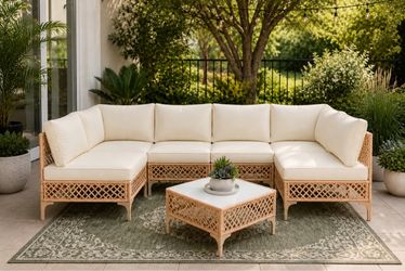 Cream & Beige 7-Piece Outdoor Patio Set