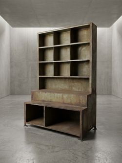 Antique industrial steel hutch from potato barn.