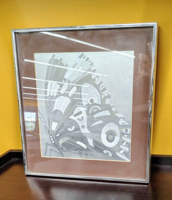 Vintage 1970s Mid-century Modern Foil Butterfly Picture