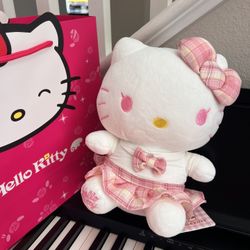 Hello Kitty JK Series Pink Plaid Dress Plush 23 cm – Cute Collectible Doll with Bow & Tag